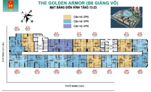 mặt bằng chung cư the golden armor tầng 13 - 24