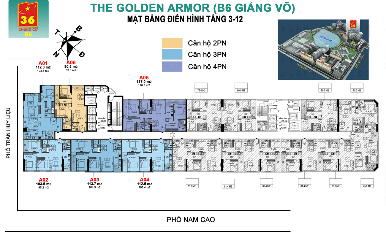 mặt bằng chung cư the golden armor tầng 3 - 12