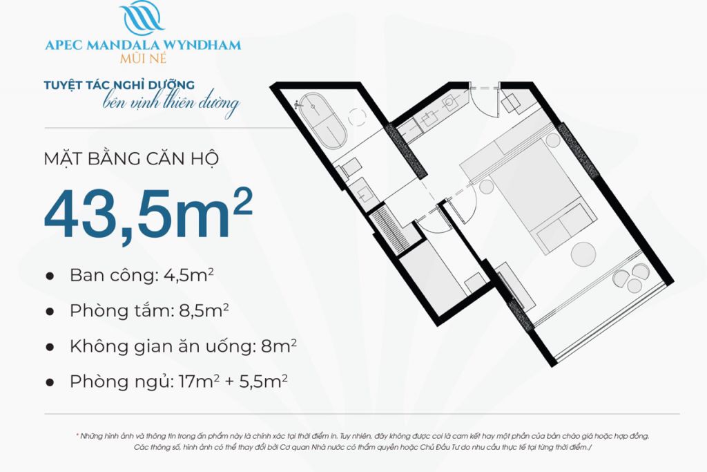 thiết kế căn hộ apec mandala wyndham căn hộ 43.5m2