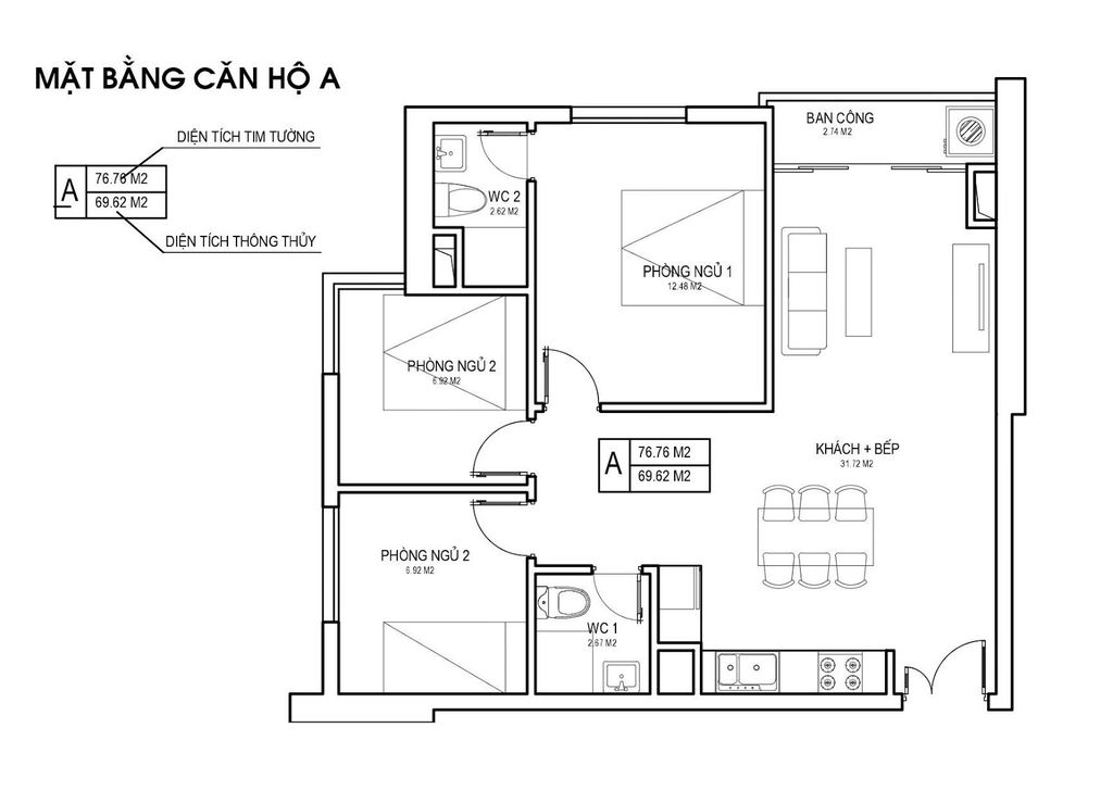 Thiết kế căn hộ loại A chung cư FLC Green Apartment  Phạm Hùng