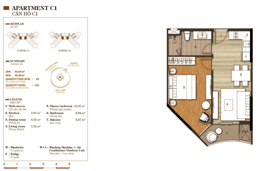 thiết kế aparthotel crystal marina bay căn hộ c1