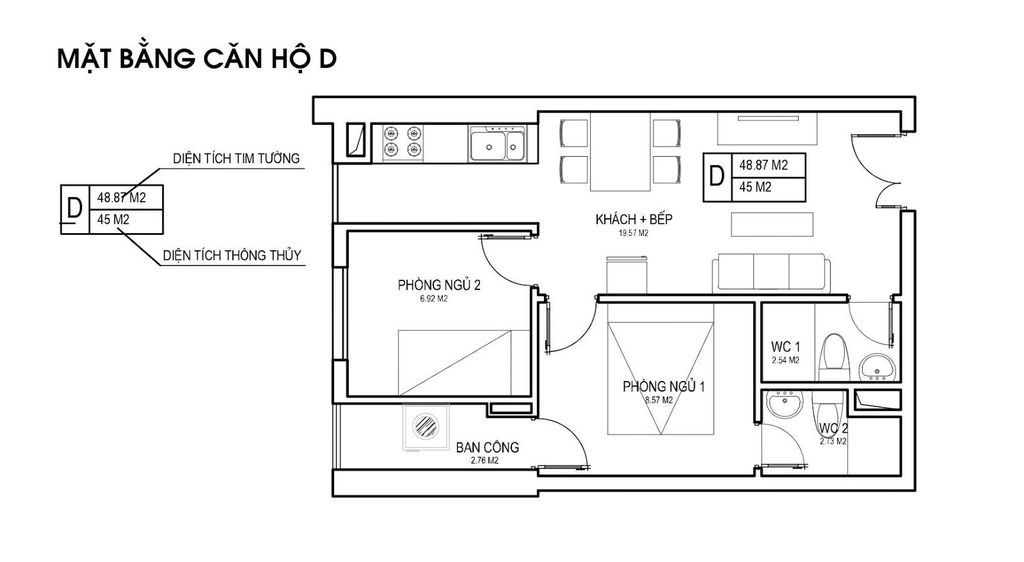 Thiết kế căn hộ loại D chung cư FLC Green Apartment  Phạm Hùng