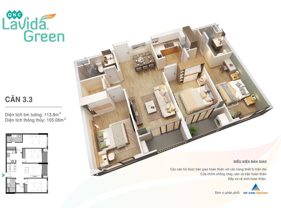 thiết kế căn hộ 3.3 lavida green phố nối
