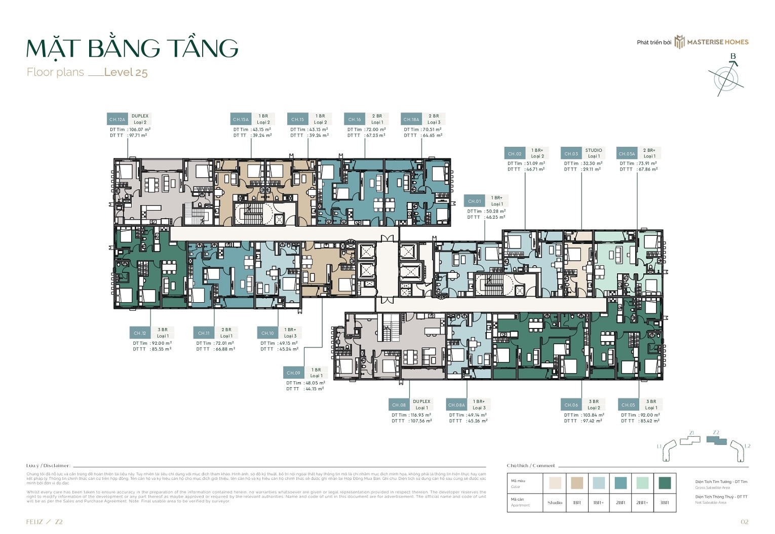 Mặt bằng tầng 25 tòa Z2 dự án Lumiere Spring Bay