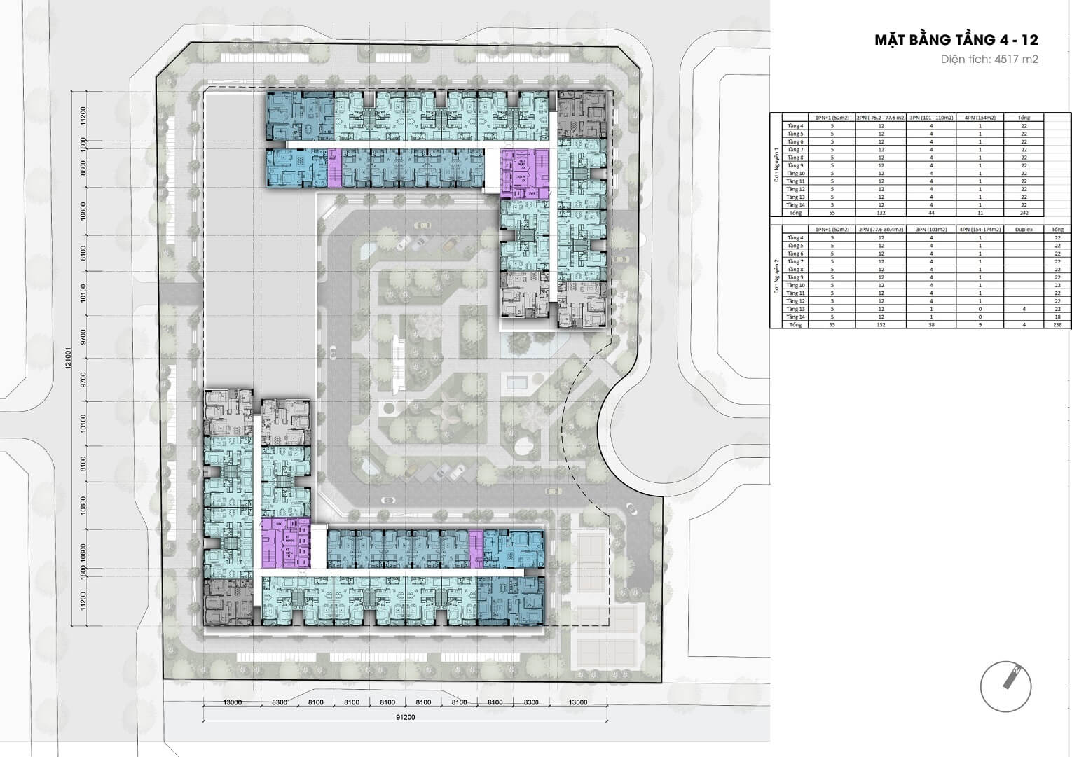 Mặt bằng tầng 4-12 dự án Taseco Long Biên