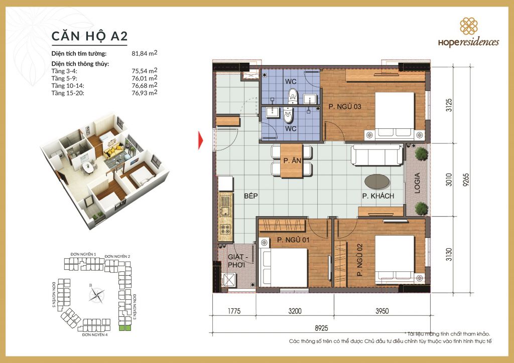 thiết kế căn hộ a2 hope residence