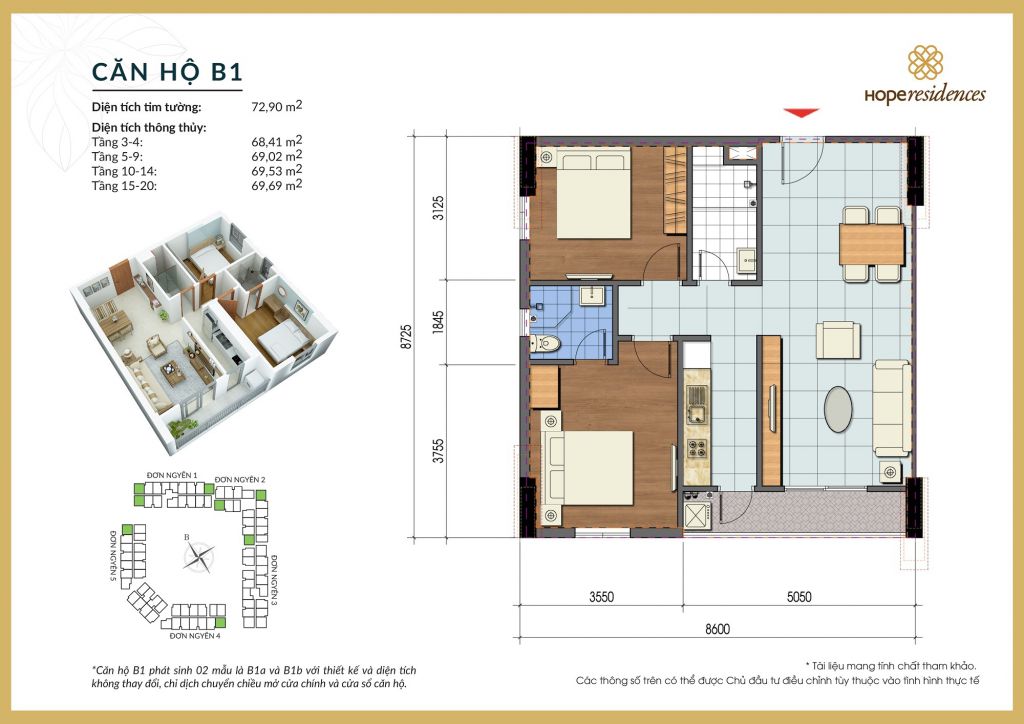 thiết kế căn hộ b1 hope residence
