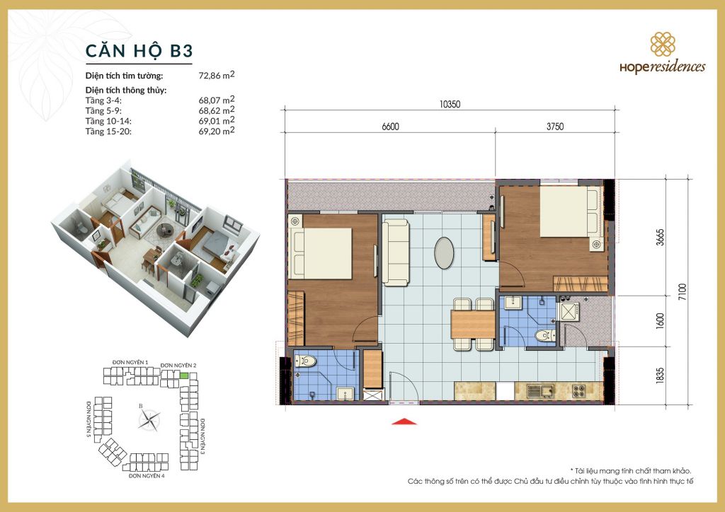 thiết kế căn hộ b3 hope residence