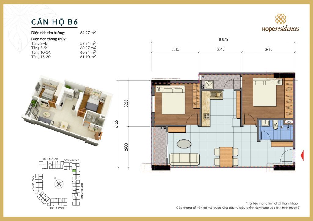 thiết kế căn hộ b6 hope residence