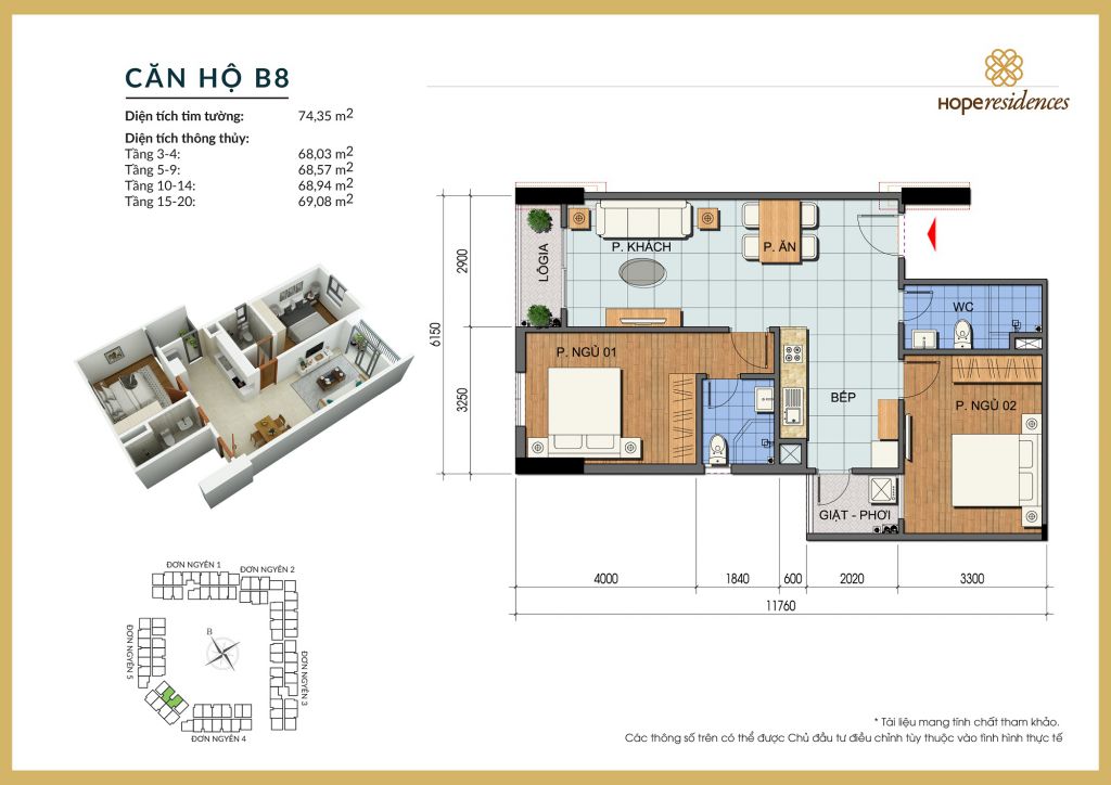 thiết kế căn hộ b8 hope residence