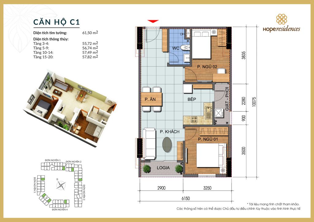 thiết kế căn hộ c1 hope residence