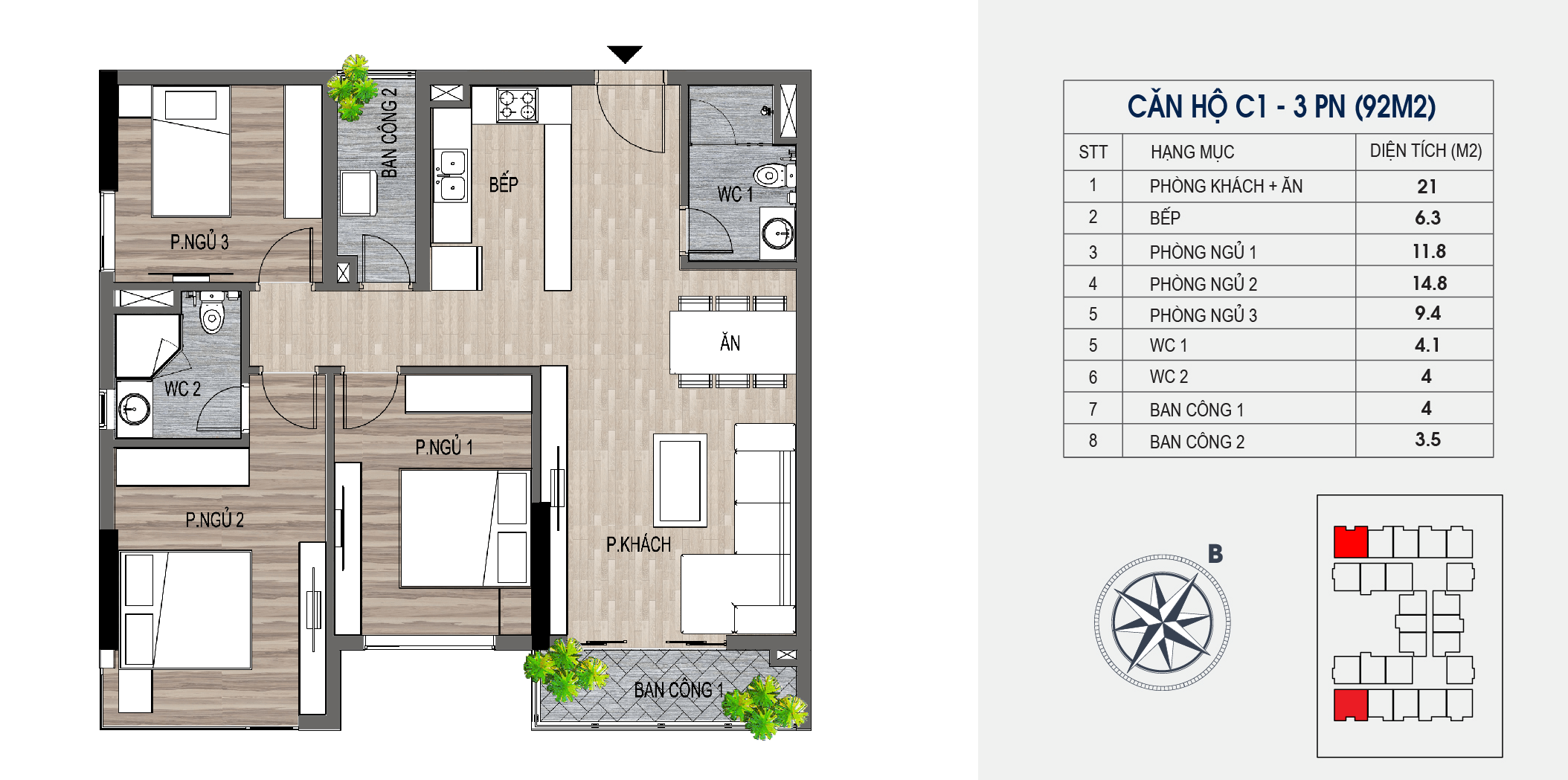 thiết kế chung cư lotus central căn hộ c1