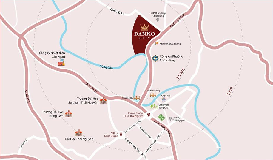 vị trí dự án danko city thái nguyên
